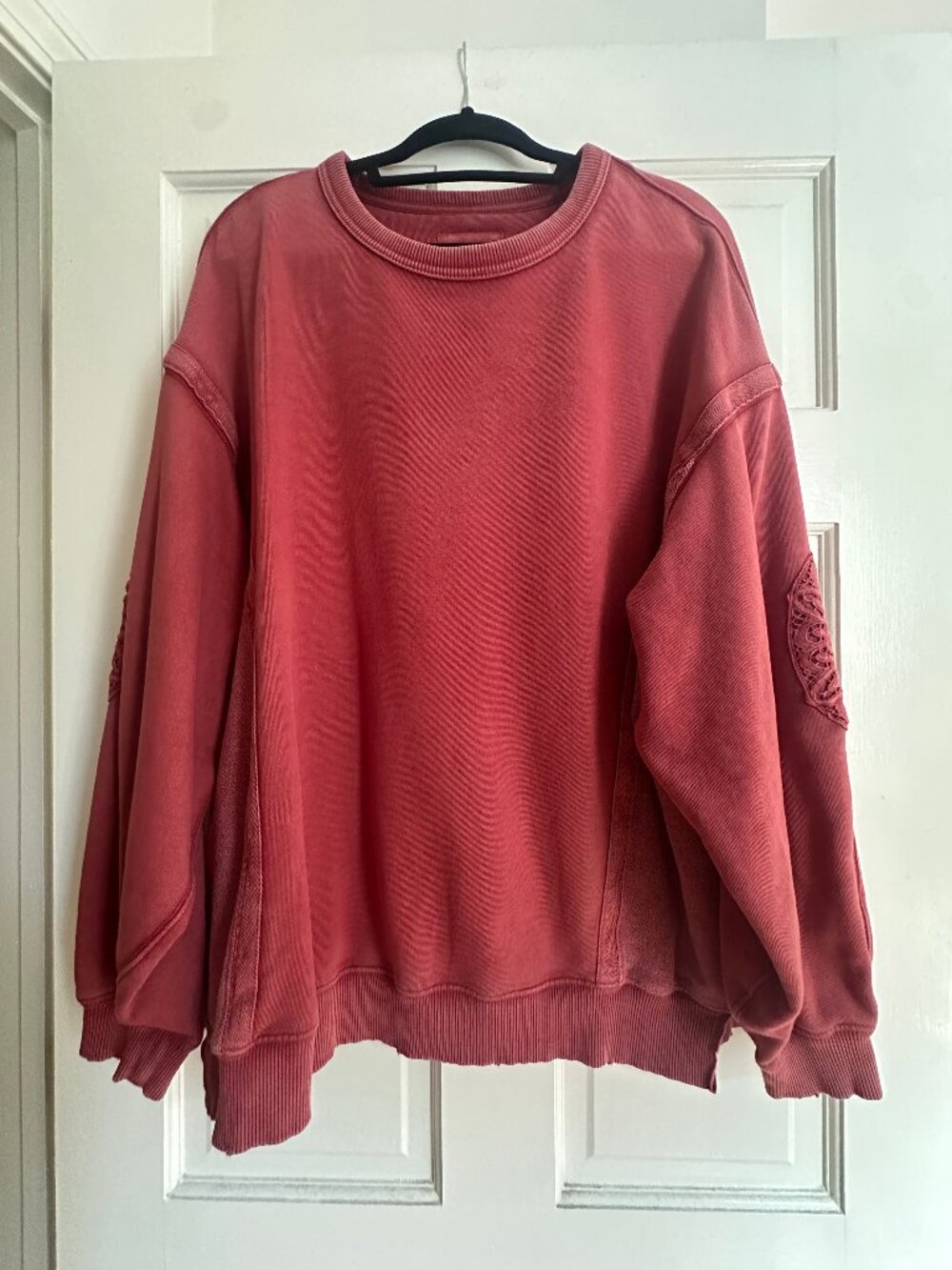 Aerie "Keep It Light" Crochet Crew Sweatshirt in Summer Burgundy
